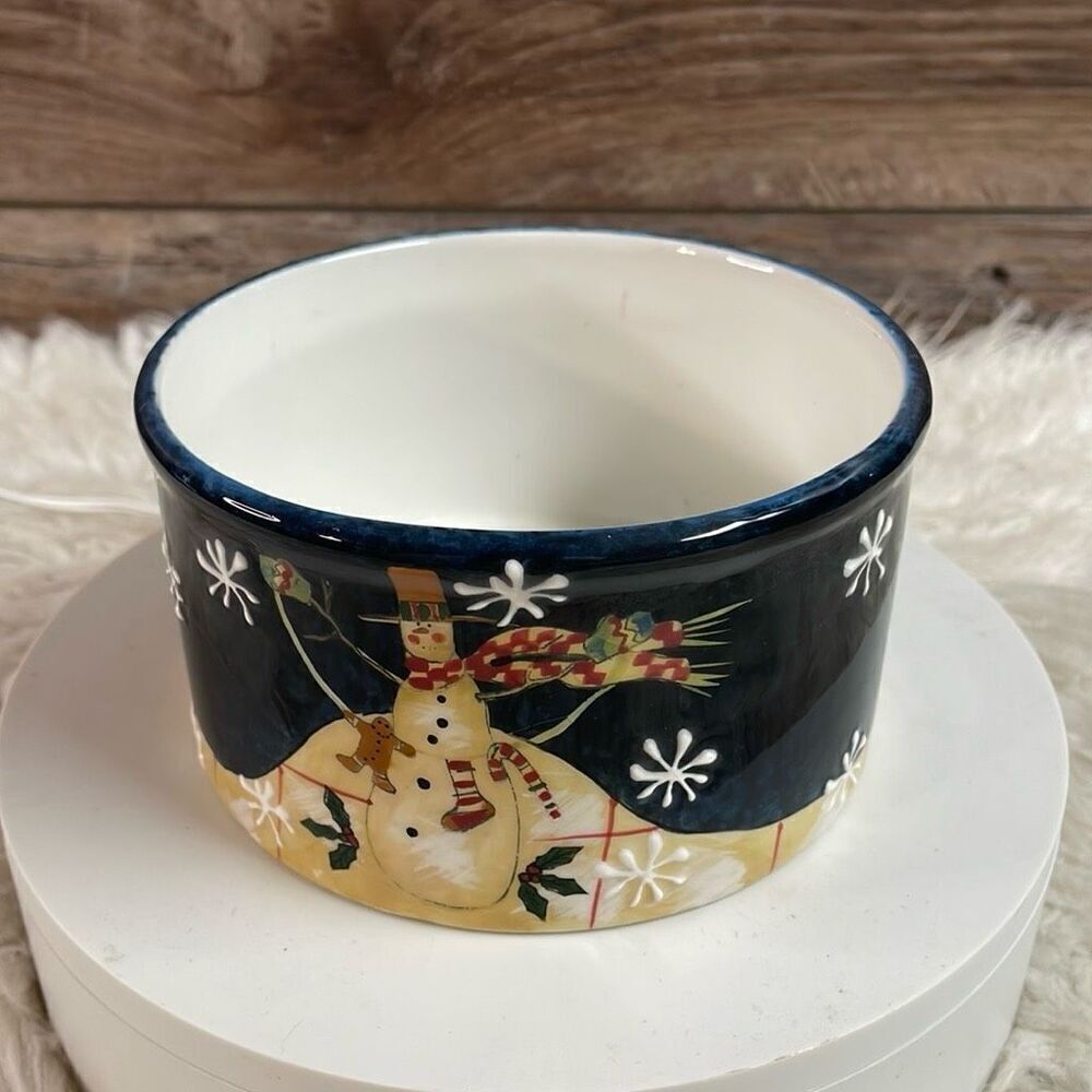 CERTIFIED INT’L Susan Wiget Certified Ceramic Snowman 2.75x5” Candle Holder Dip
